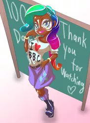 Size: 880x1200 | Tagged: suggestive, alternate version, artist:zxcv, derpibooru import, rarity, human, equestria girls, big black cock, breasts, chalkboard, chocolarity, clothes, dark skin, eyeshadow, female, ganguro, lipstick, makeup, milestone, solo