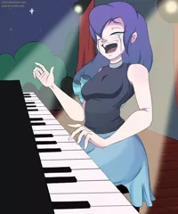 Size: 2952x3543 | Tagged: artist:elstiv, clothes, coloratura, crying, derpibooru import, female, human, humanized, piano, safe, scene interpretation, solo, the magic inside, the mane attraction