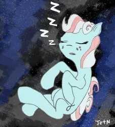 Size: 852x937 | Tagged: safe, artist:jetn-in-dark, derpibooru import, oc, oc:inverse, earth pony, pony, female, floating, mare, sleeping, sleeping while flying, solo, space, zzz