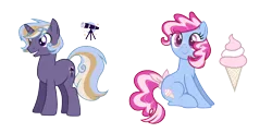 Size: 3240x1584 | Tagged: safe, artist:thepegasisterpony, derpibooru import, oc, oc:somnium, oc:sugarsweet, unofficial characters only, earth pony, pony, unicorn, female, magical lesbian spawn, male, mare, offspring, parent:pinkie pie, parent:tempest shadow, parent:trixie, parent:twilight sparkle, parents:tempestlight, parents:trixiepie, simple background, stallion, transparent background