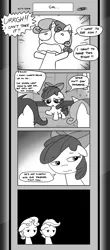 Size: 1451x3300 | Tagged: apple bloom, are you serious, artist:loreto-arts, comic, comic:friendship is innuendo, comic:friendship is innuendo vol. 2, cutie mark crusaders, derpibooru import, innuendo, monochrome, scootaloo, suggestive, sweetie belle