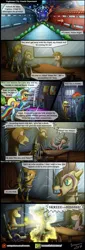 Size: 800x2366 | Tagged: safe, artist:bonaxor, derpibooru import, applejack, rainbow dash, twilight sparkle, twilight sparkle (alicorn), oc, oc:prince rigel, oc:sebastian, alicorn, bat pony, changeling, gryphon, comic:journey to the lunar republic, comic, harmonica, musical instrument, prison, table