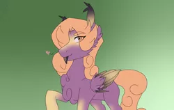 Size: 1900x1200 | Tagged: safe, artist:moonakart13, artist:moonaknight13, derpibooru import, oc, oc:sunstream, changeling, pegasus, pony, changeling oc, curly hair, disguise, disguised changeling, horned wing, markings, tongue out