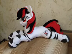 Size: 960x720 | Tagged: safe, artist:burgunzik, derpibooru import, oc, oc:blackjack, pony, fallout equestria, clothes, irl, level 1 (project horizons), photo, plushie, prone, socks, solo