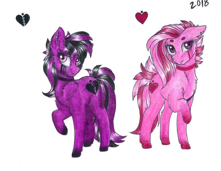 Size: 1024x792 | Tagged: safe, artist:tillie-tmb, derpibooru import, oc, oc:embrace, oc:shard, unofficial characters only, earth pony, pony, female, mare, simple background, traditional art, white background