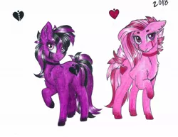 Size: 1024x792 | Tagged: safe, artist:tillie-tmb, derpibooru import, oc, oc:embrace, oc:shard, unofficial characters only, earth pony, pony, female, mare, simple background, traditional art, white background