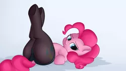 Size: 3840x2160 | Tagged: adorasexy, artist:andelai, bedroom eyes, blue underwear, clothes, cute, cutie mark, derpibooru import, diapinkes, dock, female, legs in air, lingerie, looking at you, panties, pantyhose, pinkie pie, plot, sexy, solo, solo female, suggestive, underhoof, underwear