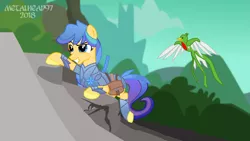 Size: 3999x2249 | Tagged: safe, artist:metalhead97, derpibooru import, oc, oc:starry steps, bird, pony, adventure, armor, female, forest, guatemala, mare, mayan, quetzal, ruins, show accurate, solo