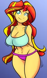 Size: 767x1280 | Tagged: suggestive, artist:reiduran, color edit, colorist:ironhades, derpibooru import, edit, sunset shimmer, equestria girls, big breasts, breasts, busty sunset shimmer, clothes, colored, curvy, female, gradient background, hourglass figure, simple background, solo, solo female, wide hips