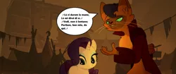Size: 1920x804 | Tagged: safe, derpibooru import, edit, edited screencap, screencap, capper dapperpaws, rarity, abyssinian, anthro, cat, unicorn, my little pony: the movie, capperity, clothes, female, italian, longcoat, male, mare, music notes, opera, seduction, shipping, singing, song, song reference, speech bubble, straight, text, wolfgang amadeus mozart