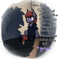 Size: 1259x1282 | Tagged: safe, artist:moemneop, derpibooru import, oc, oc:lukida, unofficial characters only, bat pony, gryphon, pony, dialogue, female, mare, shadow, shaking, simple background, transparent background