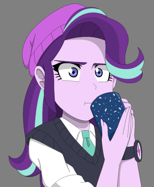 Size: 916x1107 | Tagged: safe, artist:fantasygerard2000, derpibooru import, starlight glimmer, equestria girls, marks for effort, beanie, empathy cocoa, equestria girls interpretation, hat, i mean i see, scene interpretation, sweater vest