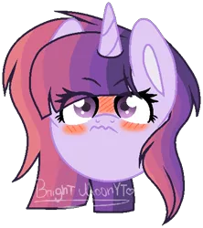 Size: 433x488 | Tagged: safe, artist:sleppchocolatemlp, derpibooru import, oc, oc:moon magic, pony, unicorn, base used, blushing, bust, female, magical lesbian spawn, mare, offspring, parent:rainbow dash, parent:twilight sparkle, parents:twidash, portrait, simple background, solo, transparent background