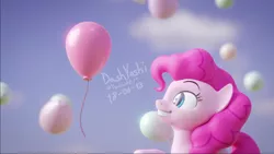 Size: 1920x1080 | Tagged: safe, artist:dashyoshi, derpibooru import, pinkie pie, pony, 3d, balloon, smiling, solo