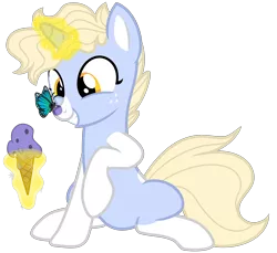 Size: 3500x3200 | Tagged: safe, artist:cheezedoodle96, derpibooru import, oc, oc:nootaz, unofficial characters only, butterfly, pony, unicorn, .svg available, butterfly on nose, cute, eye contact, female, food, freckles, glowing horn, ice cream, ice cream cone, insect on nose, levitation, looking at each other, magic, magic aura, mare, nootabetes, ocbetes, show accurate, silly, silly pony, simple background, sitting, smiling, socks (coat marking), svg, telekinesis, transparent background, vector