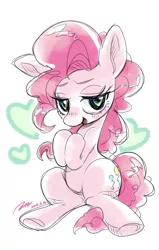 Size: 1306x2048 | Tagged: safe, artist:bbtasu, derpibooru import, pinkie pie, earth pony, pony, female, heart, looking at you, mare, simple background, solo, white background