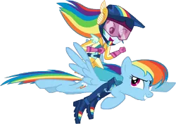 Size: 6912x4868 | Tagged: safe, artist:famousmari5, derpibooru import, official, rainbow dash, pegasus, pony, equestria girls, friendship games, absurd resolution, awesome, blooper, butt wings, clothes, duality, flying, friendship games bloopers, helmet, human ponidox, humans riding ponies, open mouth, pants, pony ride, riding, self paradox, self ponidox, simple background, transparent background, vector, visor