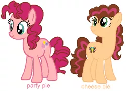 Size: 728x528 | Tagged: safe, artist:velvetsparkleyt, derpibooru import, oc, oc:cheese pie, oc:party pie, unofficial characters only, earth pony, pony, digital art, duo, female, mare, next generation, offspring, parent:cheese sandwich, parent:pinkie pie, parents:cheesepie, simple background, white background