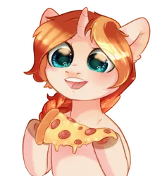 Size: 2500x2845 | Tagged: safe, artist:rizzych, derpibooru import, oc, oc:caroline sunshine, unofficial characters only, pony, unicorn, food, meat, pepperoni, pepperoni pizza, pizza, simple background, solo, starry eyes, transparent background, wingding eyes