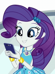 Size: 545x720 | Tagged: safe, derpibooru import, screencap, rarity, equestria girls, equestria girls series, text support, text support: rarity, animated, bracelet, cropped, cute, female, geode of shielding, gif, jewelry, mobile phone, phone, raribetes, smartphone, smiling, solo, texting
