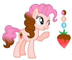 Size: 1100x916 | Tagged: safe, artist:thesmall-artist, derpibooru import, oc, oc:chocolate strawberry pie, earth pony, pony, female, mare, offspring, parent:cheese sandwich, parent:pinkie pie, parents:cheesepie, reference sheet, simple background, solo, transparent background
