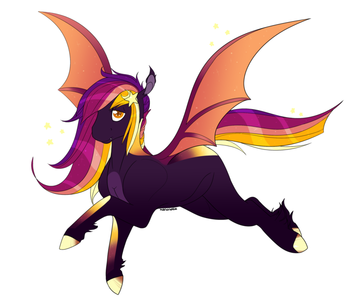 Size: 2828x2370 | Tagged: safe, artist:xenalollie, deleted from derpibooru, derpibooru import, oc, oc:ethereal sunset, bat pony, pony, female, high res, mare, simple background, solo, transparent background