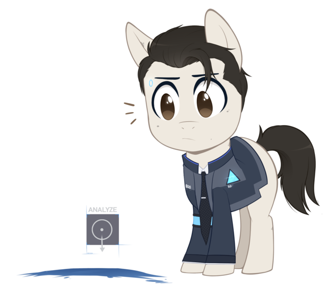 Size: 1127x1000 | Tagged: safe, artist:higgly-chan, derpibooru import, ponified, android, earth pony, pony, robot, blue blood, clothes, connor, crossover, detroit: become human, jacket, male, rk800, simple background, solo, stallion, thirium, transparent background, video game