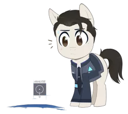 Size: 1127x1000 | Tagged: safe, artist:higgly-chan, derpibooru import, ponified, android, earth pony, pony, robot, blue blood, clothes, connor, crossover, detroit: become human, jacket, male, rk800, simple background, solo, stallion, thirium, transparent background, video game