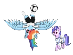 Size: 1213x918 | Tagged: safe, artist:isegrim87, derpibooru import, edit, rainbow dash, sea swirl, seafoam, pegasus, pony, unicorn, background pony, clothes, female, football, germany, mare, simple background, socks, sports, transparent background, vector