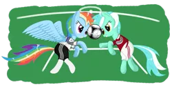 Size: 1259x635 | Tagged: artist:isegrim87, clothes, denmark, derpibooru import, edit, football, germany, lyra heartstrings, rainbow dash, safe, socks, sports