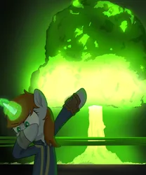 Size: 4000x4800 | Tagged: safe, artist:brisineo, artist:warking76, derpibooru import, edit, oc, oc:littlepip, pony, unicorn, fallout equestria, fanfic, atomic bomb, balefire bomb, clothes, dab, explosion, fallout, fanfic art, female, glowing horn, hooves, horn, magic, mare, megaspell, megaspell explosion, mushroom cloud, nuclear explosion, nuclear weapon, pipbuck, pure unfiltered evil, solo, vault suit, weapon, xk-class end-of-the-world scenario