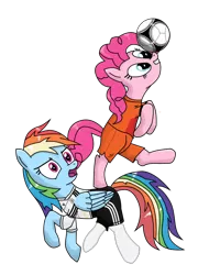 Size: 640x840 | Tagged: artist:isegrim87, clothes, derpibooru import, edit, football, germany, netherlands, pinkie pie, rainbow dash, safe, simple background, socks, sports, transparent background, vector