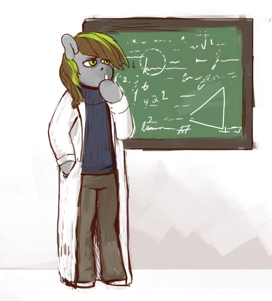 Size: 824x911 | Tagged: anthro, artist:ptg, chalkboard, clothes, derpibooru import, lab coat, math, oc, oc:jetn, safe, solo