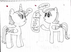 Size: 641x471 | Tagged: alicorn, applejack, appleshy, artist:nightshadowmlp, derpibooru import, dialogue, female, fluttershy, fusion, grayscale, lesbian, lined paper, monochrome, safe, shipping, traditional art, twilight sparkle, twilight sparkle (alicorn)