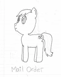 Size: 534x669 | Tagged: safe, artist:nightshadowmlp, derpibooru import, oc, oc:mail order, unofficial characters only, earth pony, pony, grayscale, lined paper, male, monochrome, offspring, parent:derpy hooves, parent:doctor whooves, parents:doctorderpy, solo, stallion, traditional art