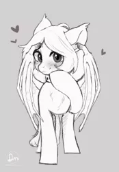Size: 210x301 | Tagged: safe, artist:dagmell, derpibooru import, oc, oc:betty, unofficial characters only, bat pony, bat pony oc, collar, looking at you, shy, sketch, solo