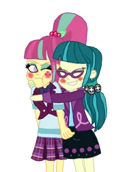 Size: 1800x2418 | Tagged: safe, artist:bigpurplemuppet99, derpibooru import, juniper montage, sour sweet, equestria girls, blushing, crack shipping, female, hug, junipersweet, lesbian, shipping, simple background, transparent background