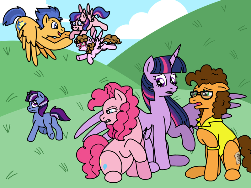 Size: 2048x1536 | Tagged: safe, artist:achuni, artist:kindheart525, artist:randomdoesthings, derpibooru import, cheese sandwich, flash sentry, pinkie pie, twilight sparkle, twilight sparkle (alicorn), oc, oc:confetti surprise, oc:dusk star, oc:galaxy guard, alicorn, earth pony, pegasus, pony, unicorn, kindverse, cheesepie, collaboration, digital art, female, glasses, male, next generation, offspring, parent:cheese sandwich, parent:flash sentry, parent:pinkie pie, parent:silver script, parent:twilight sparkle, parents:cheesepie, parents:flashlight, parents:twiscript, shipping, story in the source, story included, straight