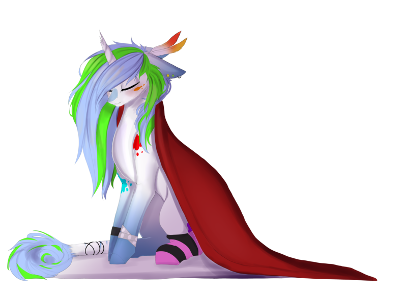 Size: 6000x4328 | Tagged: safe, artist:crazllana, derpibooru import, oc, oc:sam, unofficial characters only, pony, unicorn, absurd resolution, broken horn, clothes, eyes closed, female, floppy ears, mare, simple background, socks, solo, striped socks, transparent background