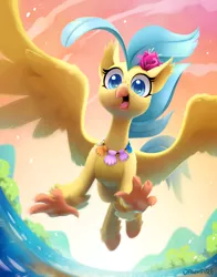 Size: 1800x2291 | Tagged: artist:dawnfire, classical hippogriff, derpibooru import, female, flying, hippogriff, jewelry, my little pony: the movie, necklace, princess skystar, safe, seashell necklace, skyabetes, solo, spread wings, wings