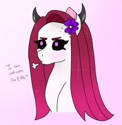 Size: 1024x1049 | Tagged: artist:fra-chan-18, black sclera, bust, derpibooru import, female, flower, flower in hair, gradient background, hybrid, interspecies offspring, oc, oc:princess nebula, offspring, parent:lord tirek, parent:princess celestia, parents:celestirek, safe, solo, unofficial characters only