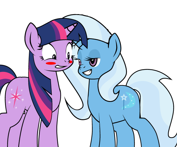 Size: 600x499 | Tagged: safe, artist:dekomaru, derpibooru import, edit, trixie, twilight sparkle, pony, unicorn, tumblr:ask twixie, ask, blushing, cropped, female, lesbian, shipping, tumblr, twixie