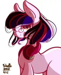 Size: 572x709 | Tagged: safe, artist:tohupo, derpibooru import, earth pony, pony, female, glasses, headphones, japan racing association, mare, not twilight sparkle, pop team epic, pop team epic kinen, sabukaru kuso hinba, simple background, solo, white background