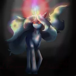 Size: 5800x5800 | Tagged: safe, artist:florarena-kitasatina/dragonborne fox, derpibooru import, unicorn, absurd resolution, augmented, chest fluff, crossover, cybernetic eyes, dat mane tho, female, flowing mane, glowing eyes, glowing eyes of doom, head tilt, ow the edge, red eyes take warning, signature, simple background, sinister smile, solo, starbreaker (sora), staring into your soul, the fourth wall cannot save you, this will end in tears and/or death, this will end in tears and/or death and/or ashes, torn ear, unshorn fetlocks, watermark, what a lovely pony to meet in the middle of the night