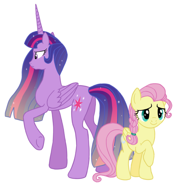 Size: 2492x2637 | Tagged: safe, artist:flipwix, derpibooru import, part of a set, fluttershy, princess twilight 2.0, twilight sparkle, twilight sparkle (alicorn), alicorn, android, pegasus, pony, alternate cutie mark, alternate hairstyle, alternate universe, braid, detroit: become human, elijah kamski, ethereal mane, female, flutterbot, future, gynoid, immortality blues, mare, older, older fluttershy, older twilight, raised hoof, simple background, transparent background, twilight will outlive her friends, ultimate twilight