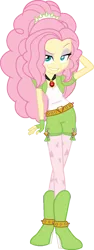 Size: 549x1457 | Tagged: safe, artist:iamsheila, artist:imperfectxiii, derpibooru import, edit, vector edit, adagio dazzle, fluttershy, equestria girls, alternate universe, amulet, boots, clothes, evil grin, eyeshadow, fusion, grin, high heel boots, looking at you, makeup, recolor, shoes, shorts, simple background, smiling, transparent background, vector