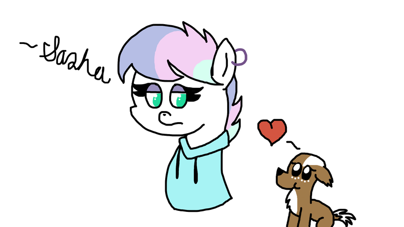 Size: 1920x1080 | Tagged: safe, artist:cherry1cupcake, derpibooru import, oc, oc:sasha, dog, earth pony, pony, clothes, disgusted, ear piercing, earring, eyeshadow, heart, jewelry, makeup, piercing, requested art, sweater