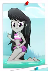 Size: 352x517 | Tagged: suggestive, artist:charliexe, derpibooru import, edit, octavia melody, equestria girls, equestria girls series, ass, barefoot, bikini, clothes, feet, female, legs, midriff, show accurate, skirt, solo, solo female, swimsuit, upskirt