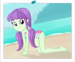Size: 529x437 | Tagged: safe, artist:charliexe, derpibooru import, edit, starlight, equestria girls, equestria girls series, all fours, barefoot, clothes, feet, female, pigtails, show accurate, solo, swimsuit