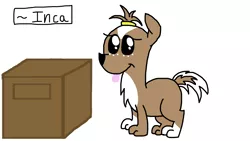 Size: 1920x1080 | Tagged: safe, artist:cherry1cupcake, derpibooru import, oc, oc:inca, dog, box, markings, solo, stray, tongue out